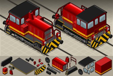 Isometric red train in two position clipart