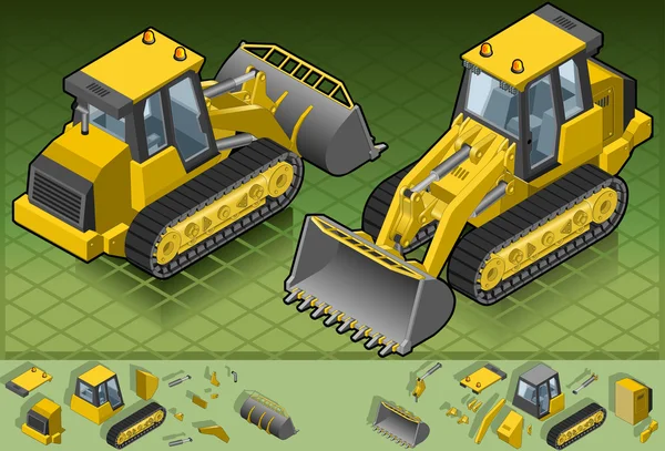 Isométrico bulldozer amarelo duas posições — Vetor de Stock