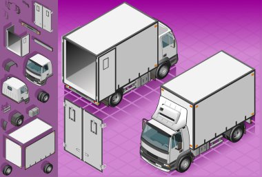 Isometric container truck in two position clipart