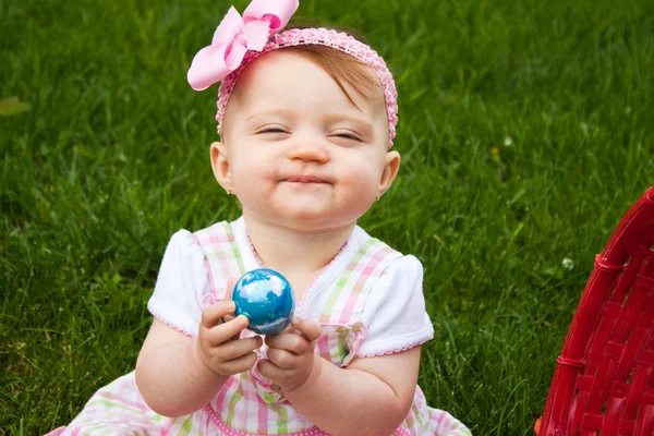 stock image Easter Baby Hold Egg Smirk