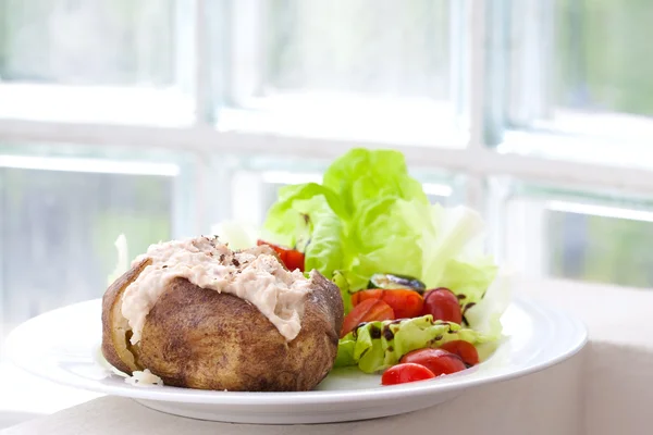 Jacka potatis med tonfisk och färsk sallad — Stockfoto