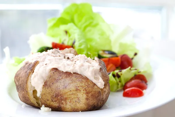 Jacke Kartoffel mit Thunfisch und frischem Salat — Stockfoto