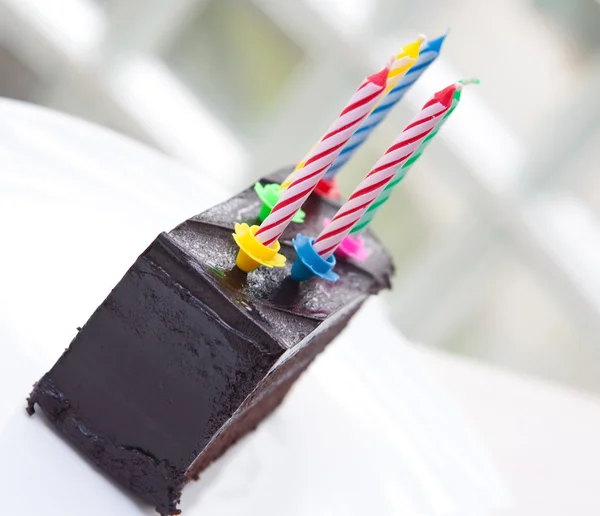 Stock image Delicious chocolate fudge cake with candles