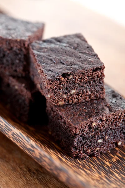 stock image Plate of delicious sliced chocolate brownies.