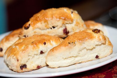 taze pişmiş plaka üzerinde kızılcık scones