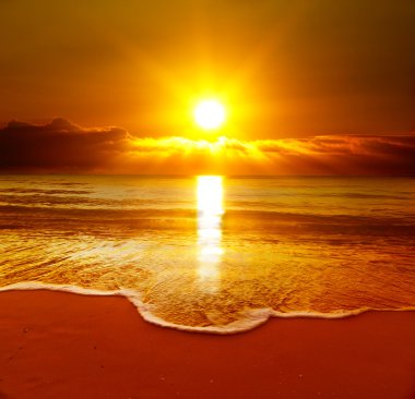 Картина, постер, плакат, фотообои "красивый закат на пляже", артикул 7082441