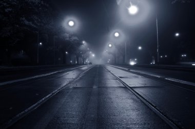 Fog on the street at night