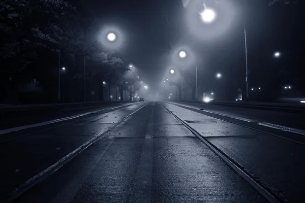 밤에 거리에 안개 — 스톡 사진