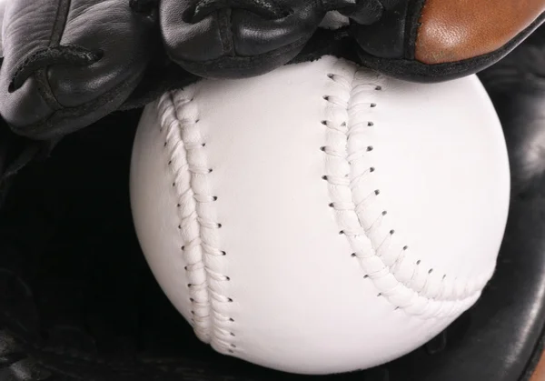 Softball inside glove
