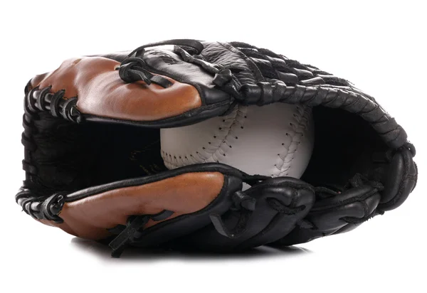 Softball ball and glove — Stock Photo, Image
