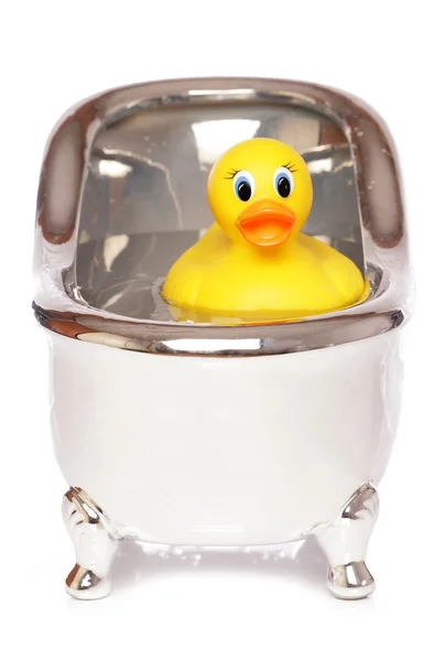 Yellow rubber duck in a bath — Stock Photo, Image
