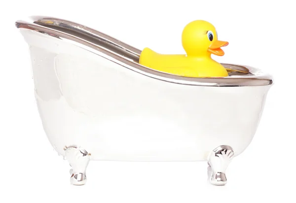 黄色橡皮鸭在洗个澡 — 图库照片