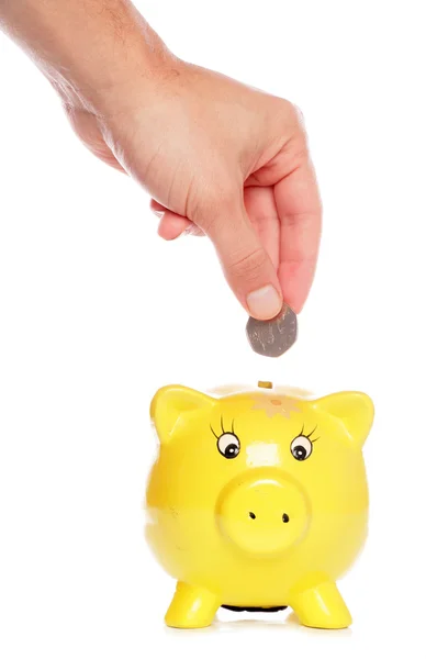 Ersparnis von fünfzig Pence im Sparschwein — Stockfoto
