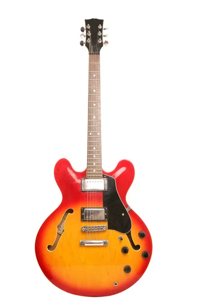 Červená a žlutá elektrická kytara — Stock fotografie
