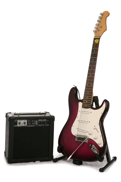 Electric guitar and amplifier studio cutout