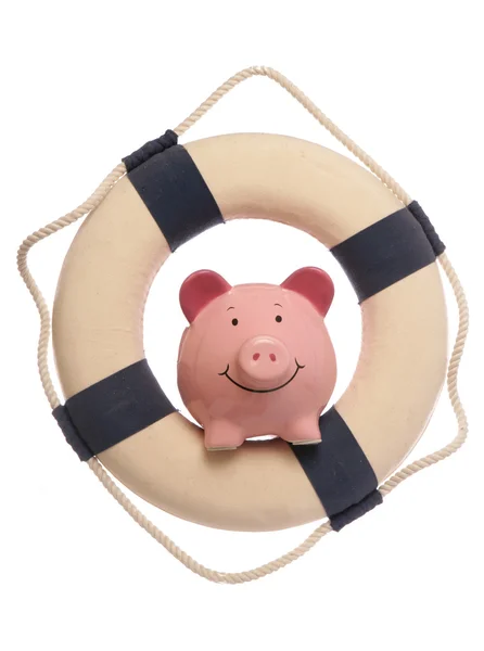 stock image Piggybank with safety life ring