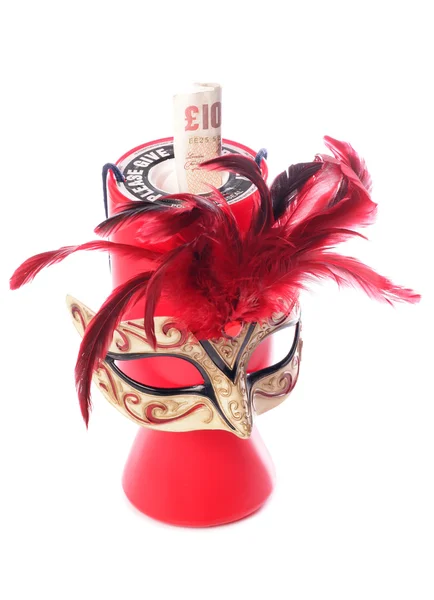 Charity donation and masquerade mask — Stock Photo, Image