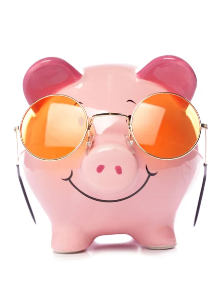 Piggy banco usando óculos de sol retro — Fotografia de Stock