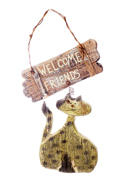 Ρουστίκ γάτα ευπρόσδεκτο σημάδι — Φωτογραφία Αρχείου