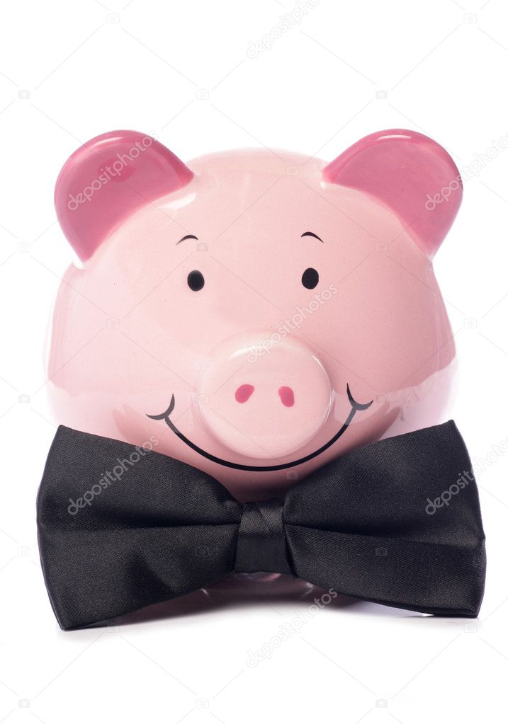Piggy bank with black bow tie