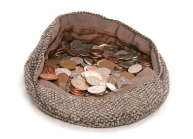 Coins in old cap clipart