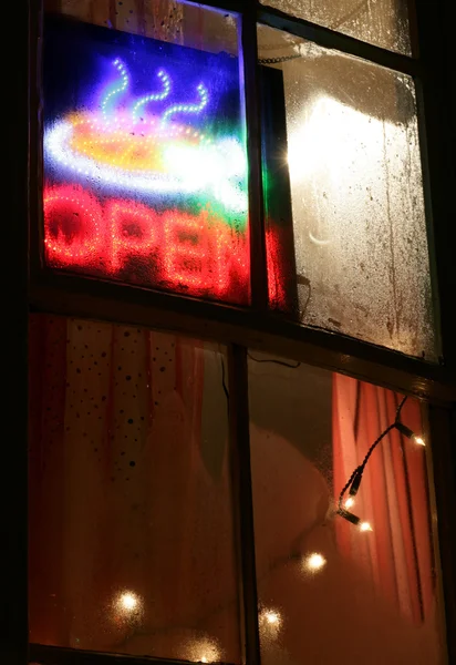Öppna restaurang neonskylt — Stockfoto