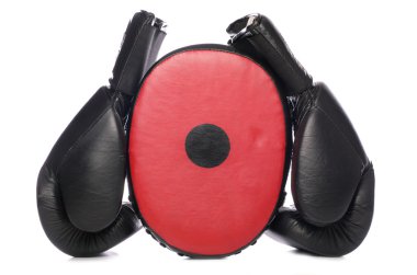 Boxing gloves and pad clipart