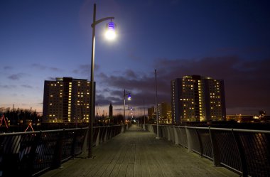 Pier and harbour night cityscape clipart