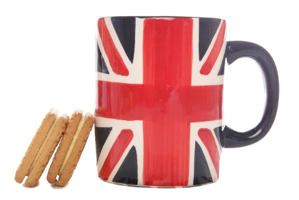 Κούπα βρετανική τσάι και μπισκότα — Φωτογραφία Αρχείου