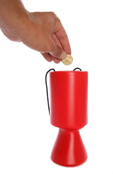 Man doneren van Australische geld aan liefdadigheid knipsel — Stockfoto