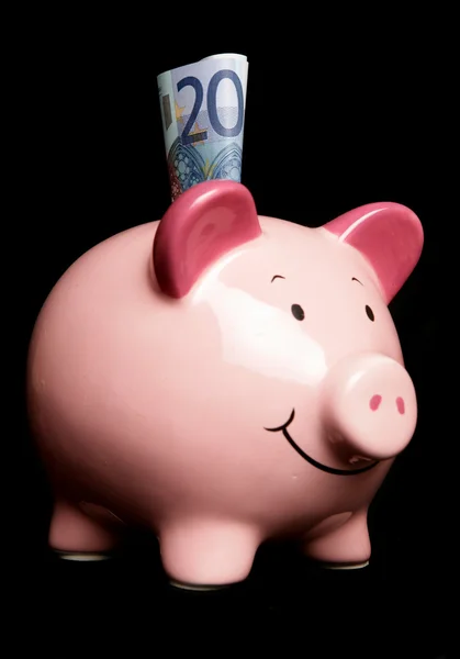 Vinte euros num banco porquinho — Fotografia de Stock