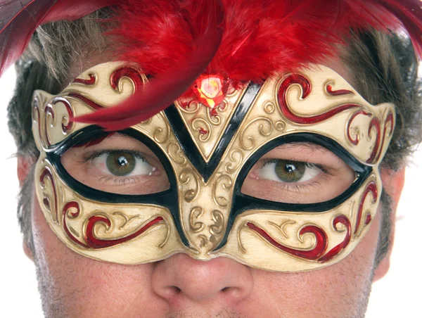 Člověk nosit maškarní masku — Stock fotografie