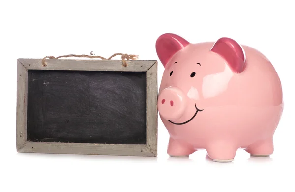 Kara tahta ile Piggy banka — Stok fotoğraf