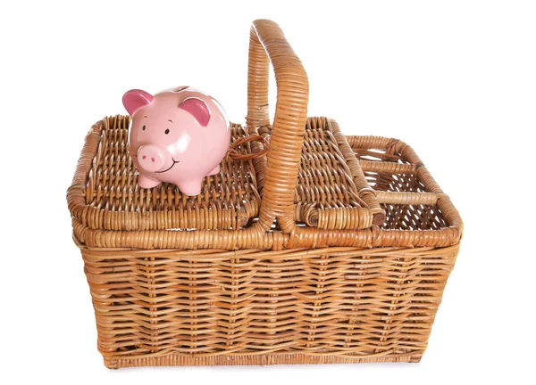 Picknickkorb und Sparschwein — Stockfoto