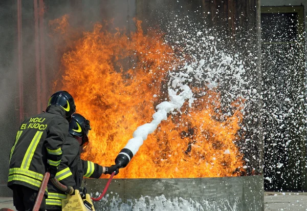 Firefighters who extinguished a fire during an exercise — Stock Photo, Image