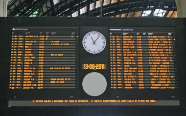 Board schedules of trains and arrives at the station clipart