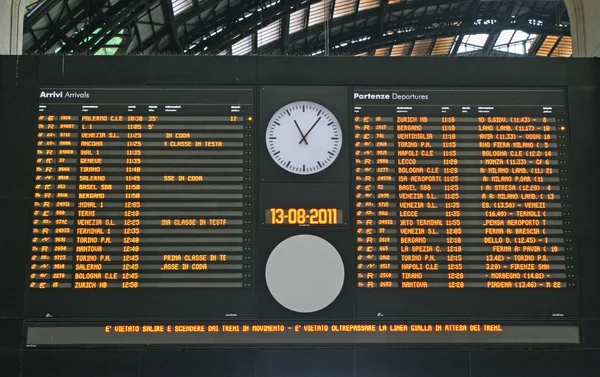 Board schedules of trains and arrives at the station