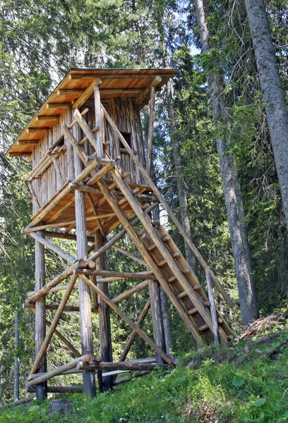バードウォッチングや山の中の鳥の狩猟のための木製の小屋 — ストック写真