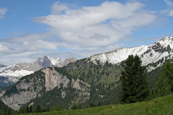 A dolomit-hegység, a val di Fassa nyáron Alpok csúcsai — Stock Fotó