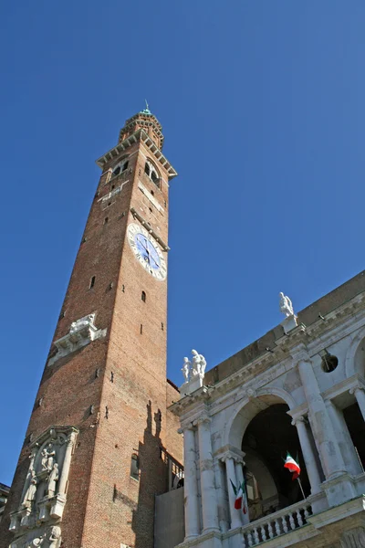 Tower of Basilica Palladiana design by Andrea Palladio with clock — Stock Photo, Image