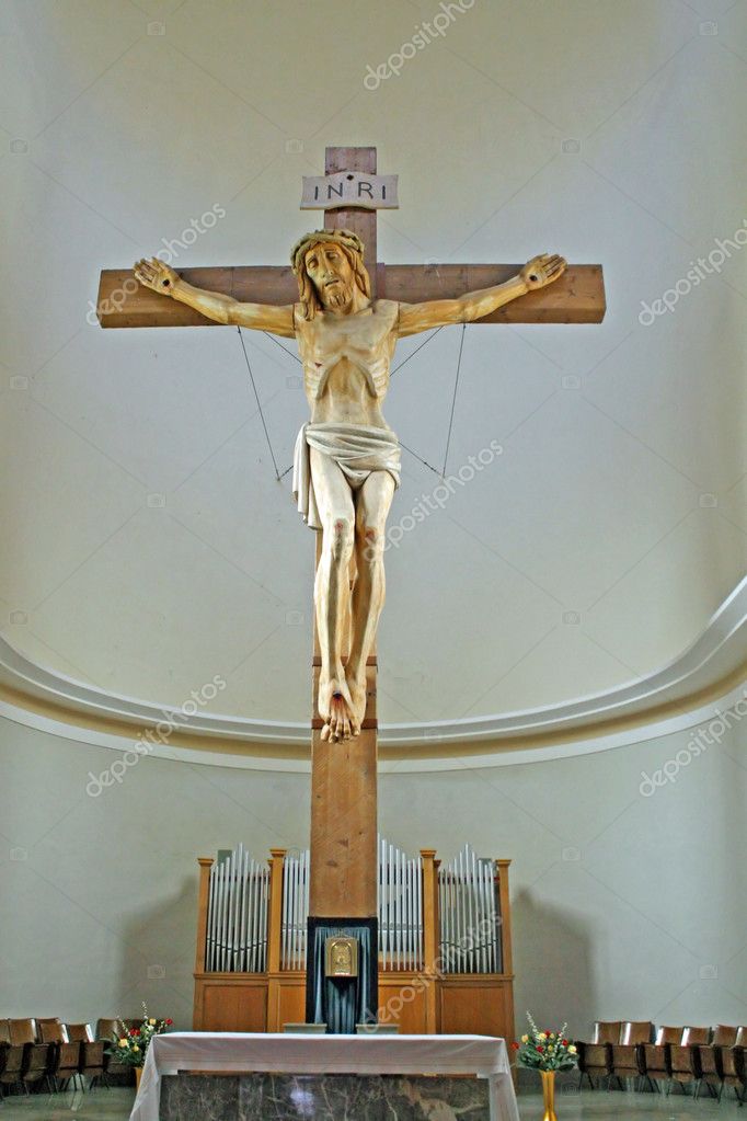 Wooden large crucifix in a Italian Catholic church — Stock Photo ...