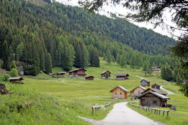 Barns and green forests in the valley of St. Nicholas — Stock Photo, Image