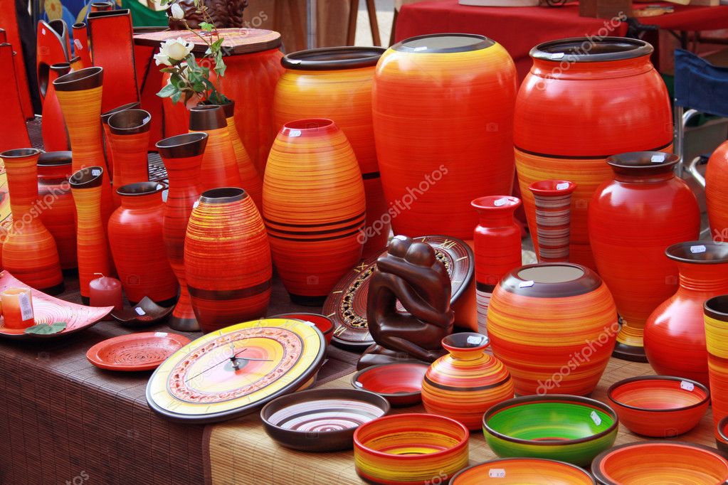 Orange Vases For Sale At The Local Market Stock Photo