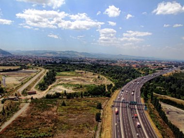 Aerial view of the city and of Freeway clipart