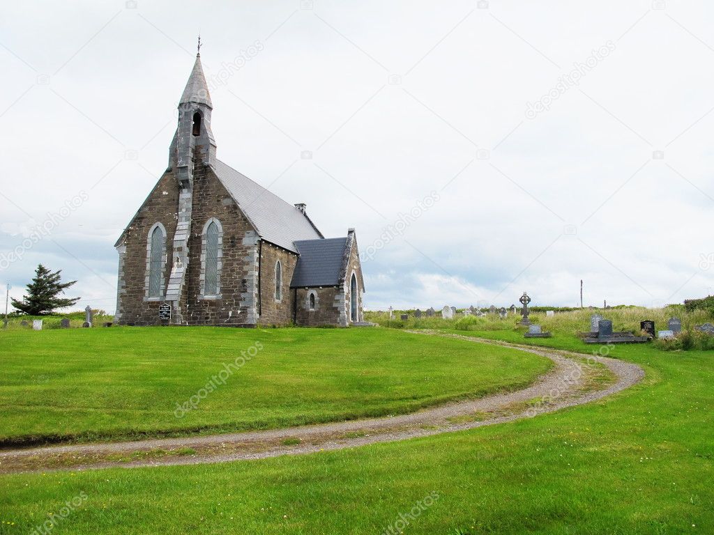 Church with Bell-Tower on the Hill in Ireland