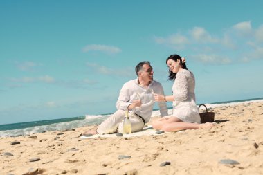 Couples picnicking on the beach clipart