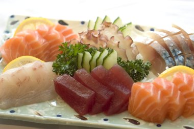 Japanese Food, Raw Fish, Tuna, Salmon, Detail, on Plate clipart