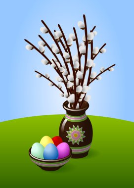 Willow Catkins in Brown Vase clipart