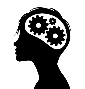 Thinking gears in head silhouette