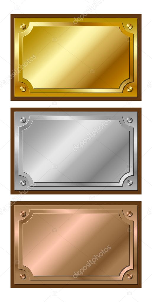 Golden, silver and bronze plaques